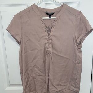 Express Brown and Pink Ruched Mandarin Collar Blouse